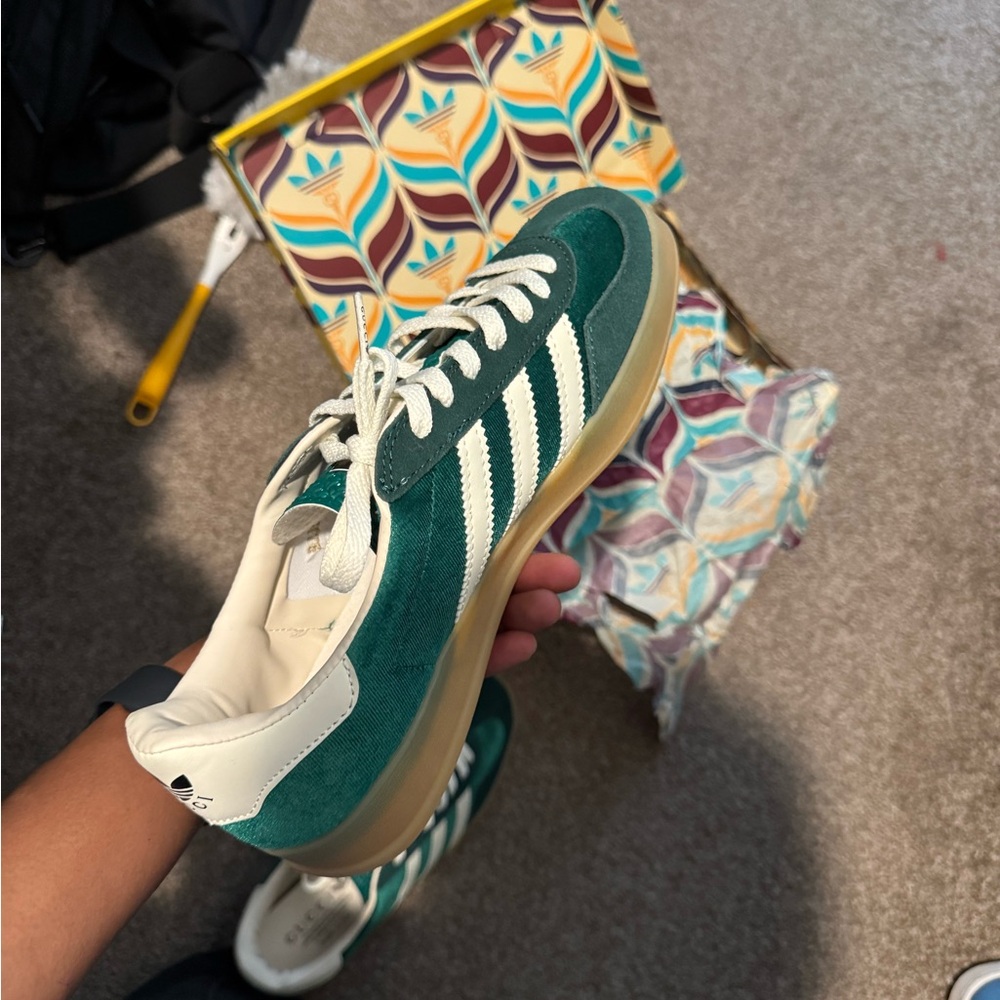 Green and White Adidas Sneakers